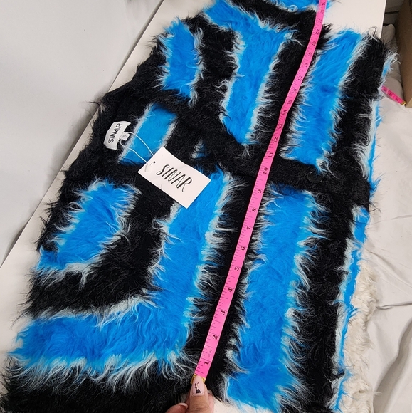 NEW‼️Fuzzy Cardigan in Vibrant Blue and Black S - Picture 4 of 5